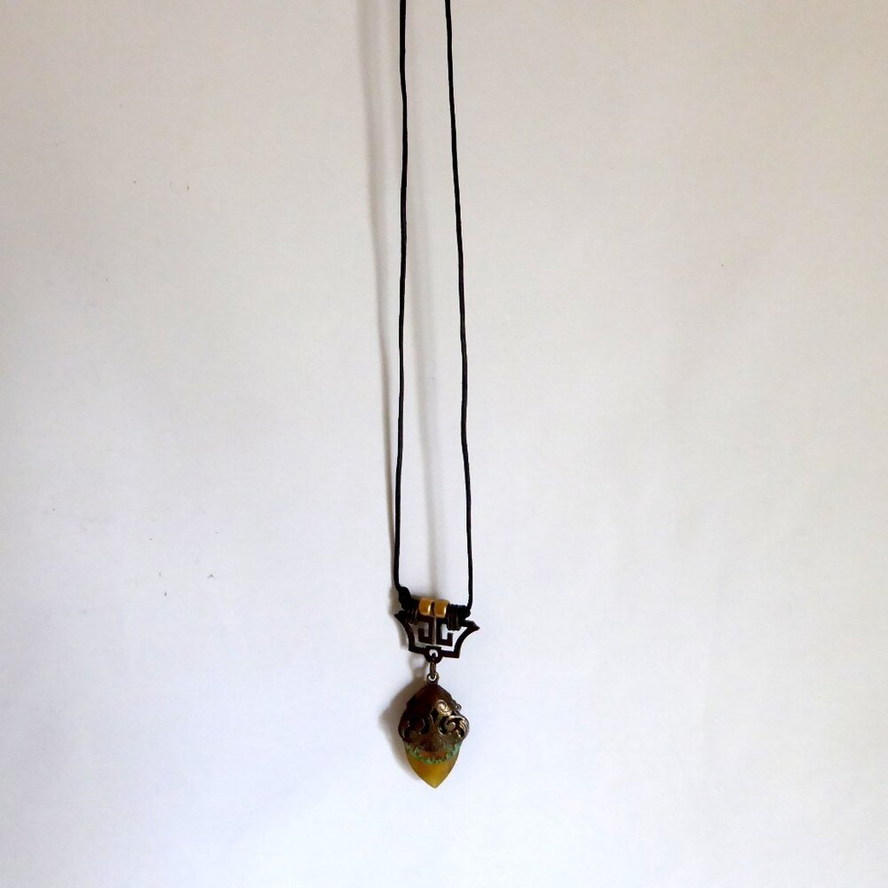 VINTAGE NEW NATURE COMPANY CORDED AMBER STONE STEAMPUNK TYPE NECKLACE - Picture 9 of 16